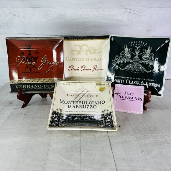 2005 Cape Craftsmen CCM1 Various Wine Labels Ceramic Square 8" Plates Set of 4 - Picture 1 of 16